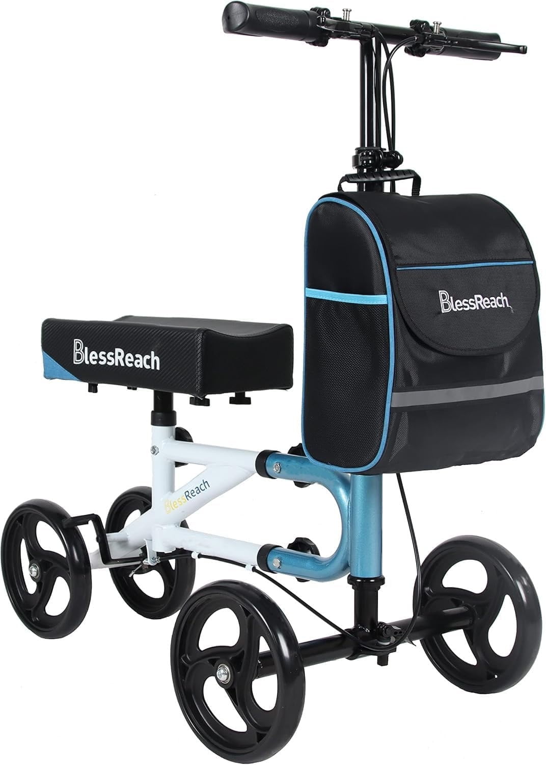 Blessreach Adjustable Blue Knee Walker Scooter with Basket, 300 lb Limit