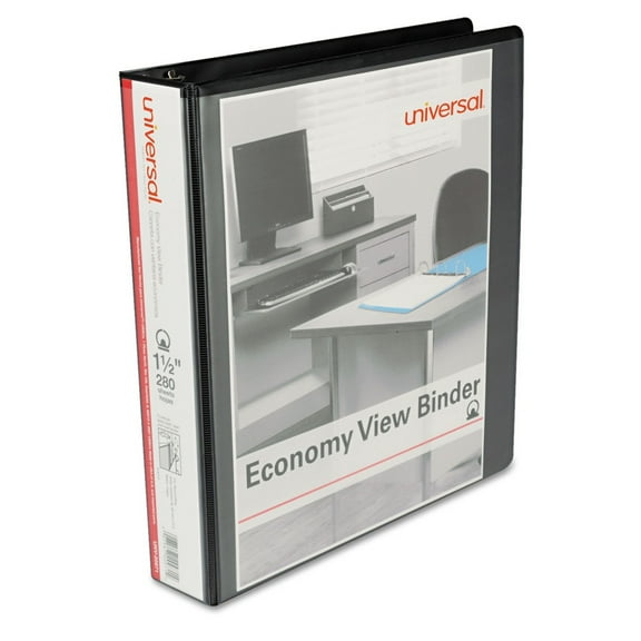 Universal Office Products 20971 Round Ring Economy Vinyl View Binder, 1-1/2" Capacity, Black