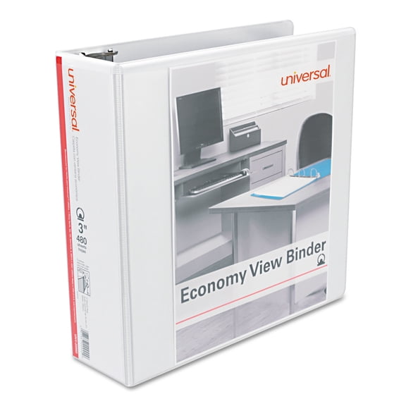 Economy Round Ring View Binder, 3 Rings, 3" Capacity, 11 x 8.5, White, 6/Pack