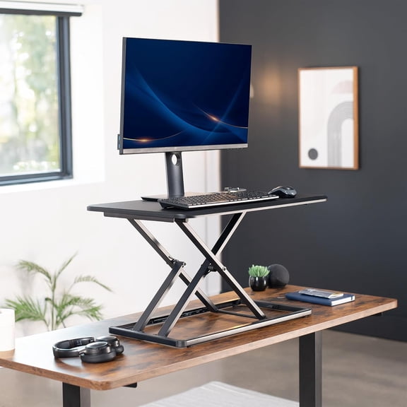 Economy Single Top Height Adjustable 29 inch Standing Desk Converter, Sit Stand Tabletop Monitor and Laptop Riser Platform Workstation