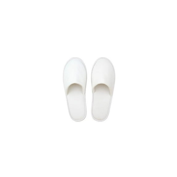 Economy Terry Velour Closed Toe Indoor Slippers Unisex Sole size 11" White Bulk Pack 10 Pairs/ Box