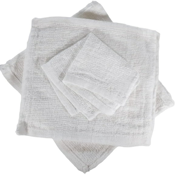 Economy Towels,(White 8X8in.) Small Washcloths Set. 100% Cotton Cloth Soft & Absorbent Reusable Wipes for Bath, Kitchen. Wash Rags for General Cleaning, Bidet Towels. (24)