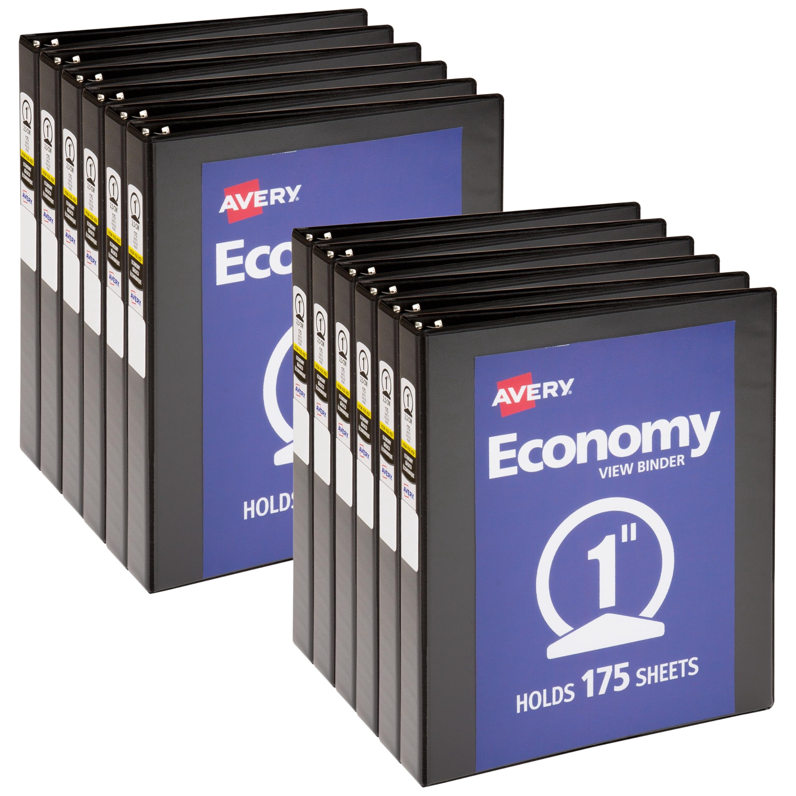 Economy View 1 Inch 3 Ring Binder, 12 Pack Black,