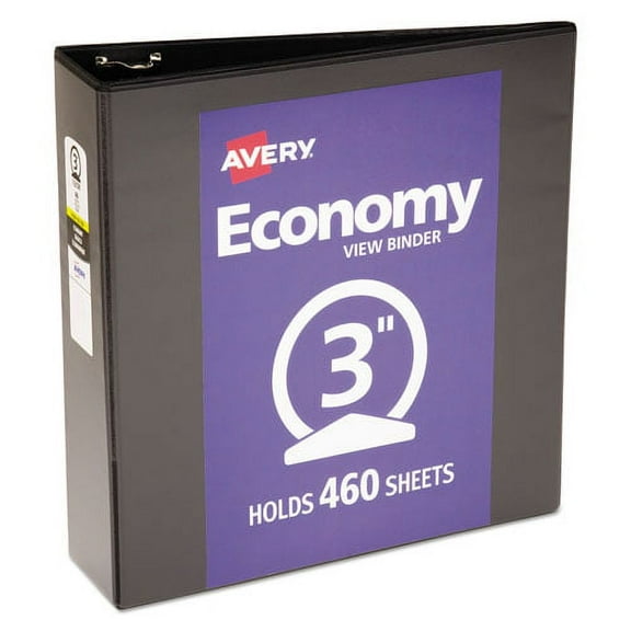 "Economy View Binder With Round Rings , 3 Rings, 3"" Capacity, 11 X 8.5, Black, (5740) | Bundle of 2 Each"