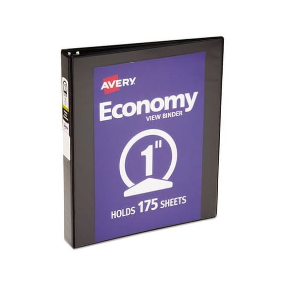 Economy View Binder with Round Rings 3 Rings, 1" Capacity, 11 x 8.5, Black, 5710