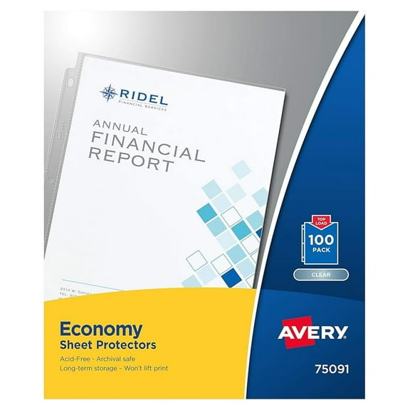 Economy Weight Sheet Protectors, Acid Free, 8.5" x 11", 100 per Pack, 100 Clear Document Protectors Total (75091)