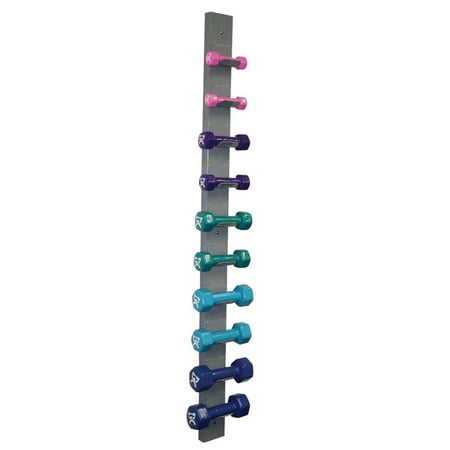 Economy vinyl-coated iron dumbbell, 10 pc set w/wall rack (2 ea: 1-5 lb)