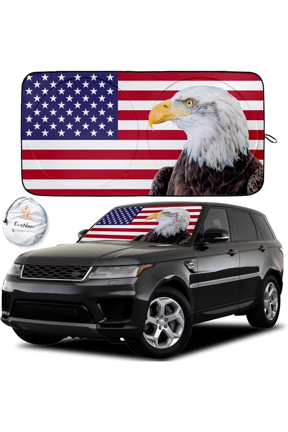 American Flag Car Sunshade 64x34 inches UV & Heat Protection Windshield