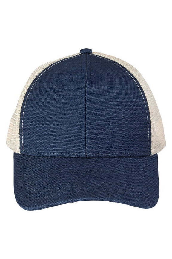 EC7093 Unisex Hemp Eco Trucker Recycled Polyester Mesh Cap - Navy Oyster