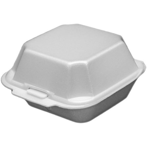 Ecopax Hinged Foam Clamshell Container, 225, White Non-Vented, 1 Compartment, 5.94" x 5.5" x 3.38" | 500/Case