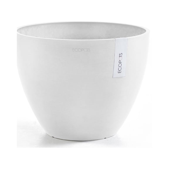 Ecopots 12" x 11" x 10" Round Pure White Plastic Plant Pot