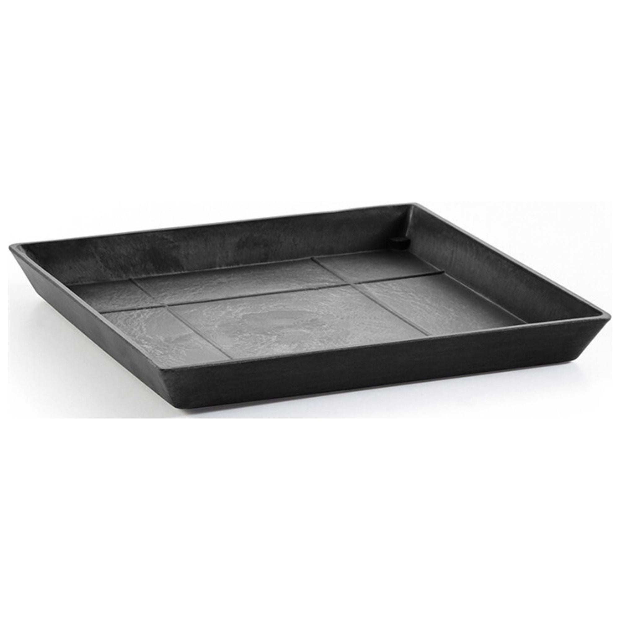 Ecopots 13.9" x 13.9" x 1.3" Square Dark Grey Plastic Plant Planter with UV Resistance