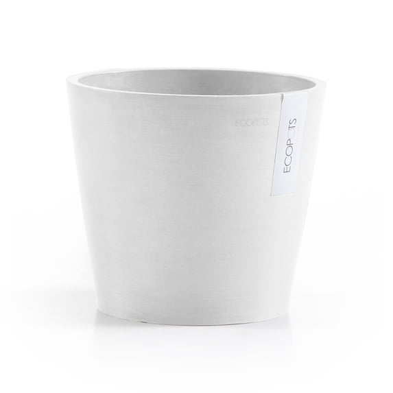 Ecopots 8” x 8” Round Pure White Plastic Planter with Drainage Hole