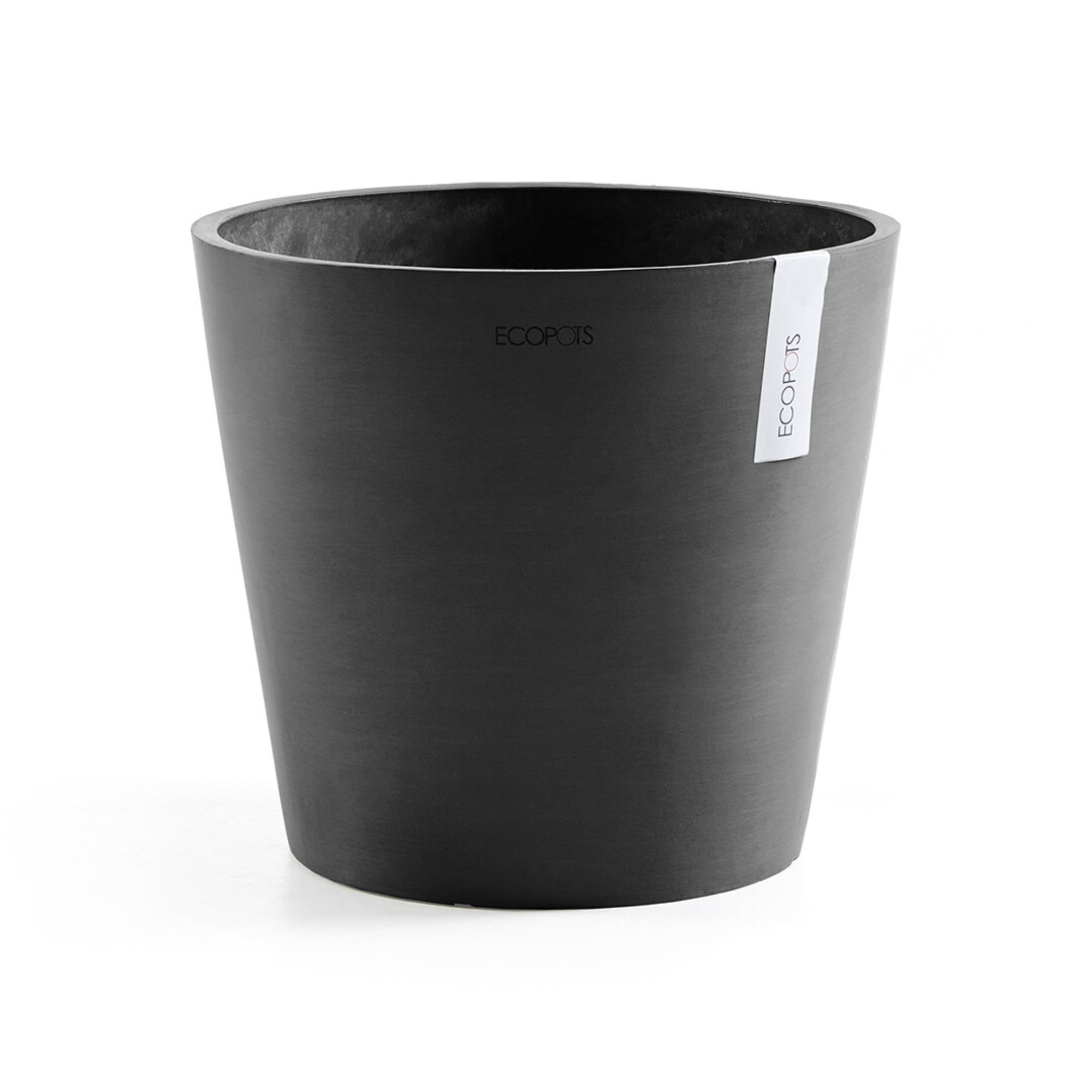 Ecopots Amsterdam Durable Modern Round Indoor/Outdoor Recycled Based Composite Flower Pot Planter, Dark Grey, 16"