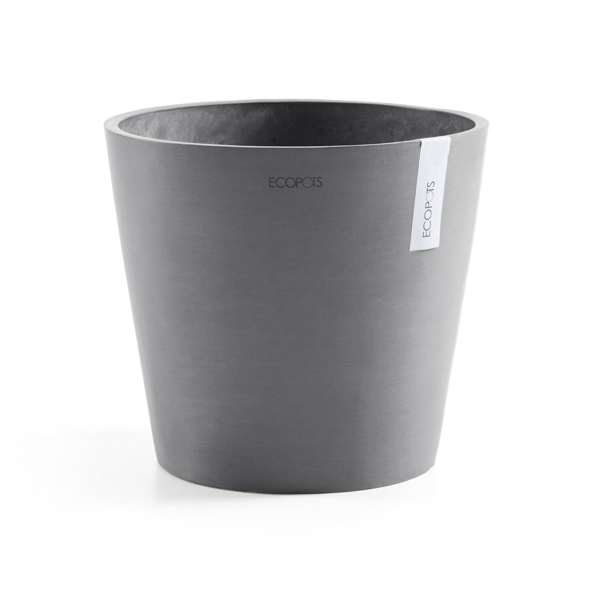 Ecopots Amsterdam Durable Modern Round Indoor/Outdoor Recycled Based Composite Flower Pot Planter, Grey, 12"