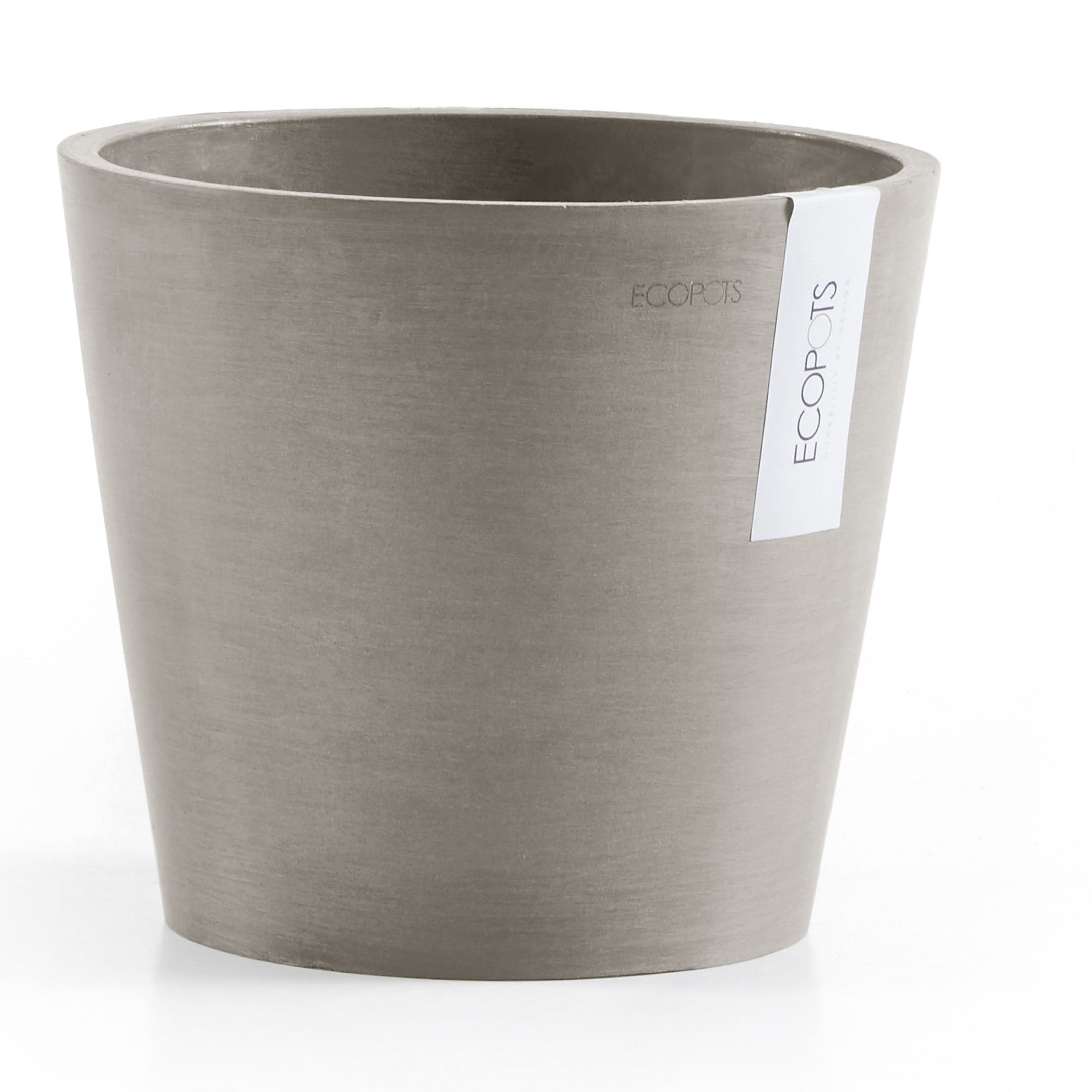 Ecopots Amsterdam Durable Modern Round Indoor/Outdoor Recycled Based Composite Flower Pot Planter, Taupe, 16"