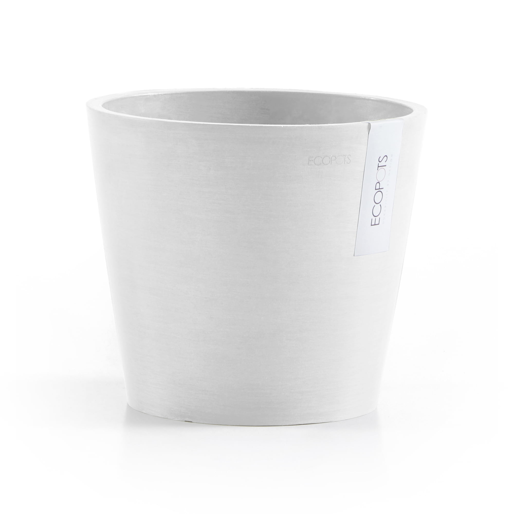 Ecopots Amsterdam Durable Modern Round Indoor/Outdoor Recycled Based Composite Flower Pot Planter w/ Water Reservoir, Pure White, 12"