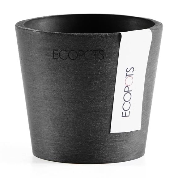 Ecopots Amsterdam Mini Durable Modern Round Recycled Based Composite Flower Pot Planter, Dark Grey, 3"