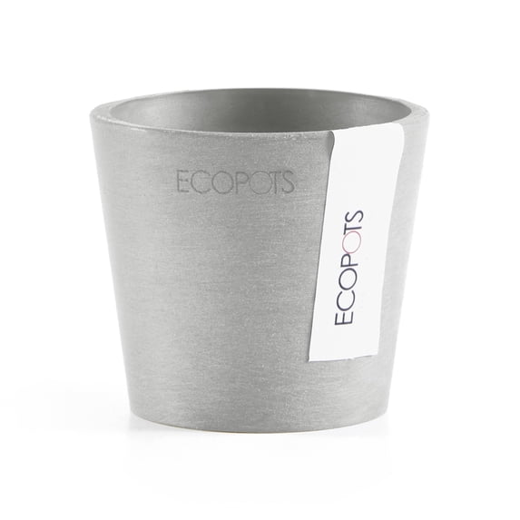 Ecopots Amsterdam Mini Durable Modern Round Recycled Based Composite Flower Pot Planter, White Grey, 3"