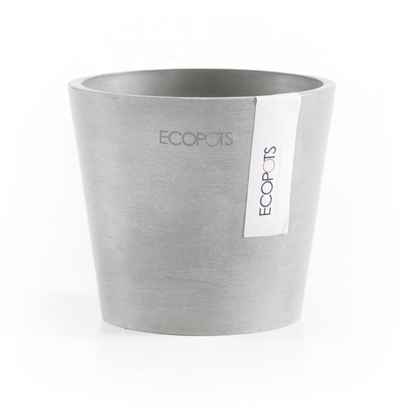 Ecopots Amsterdam Mini Durable Modern Round Recycled Based Composite Flower Pot Planter, White Grey, 4"