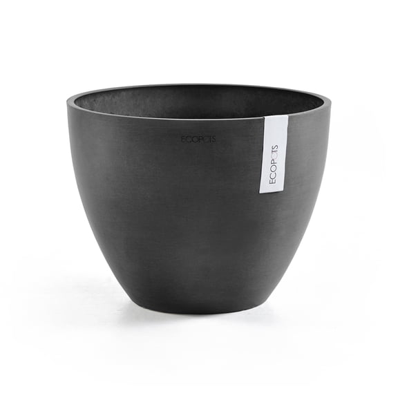 Ecopots Antwerp Durable Modern Round Indoor/Outdoor Recycled Based Composite Flower Pot Planter, Dark Grey, 16"