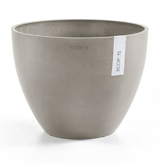 Ecopots Antwerp Durable Modern Round Indoor/Outdoor Recycled Based Composite Flower Pot Planter, Taupe, 16"