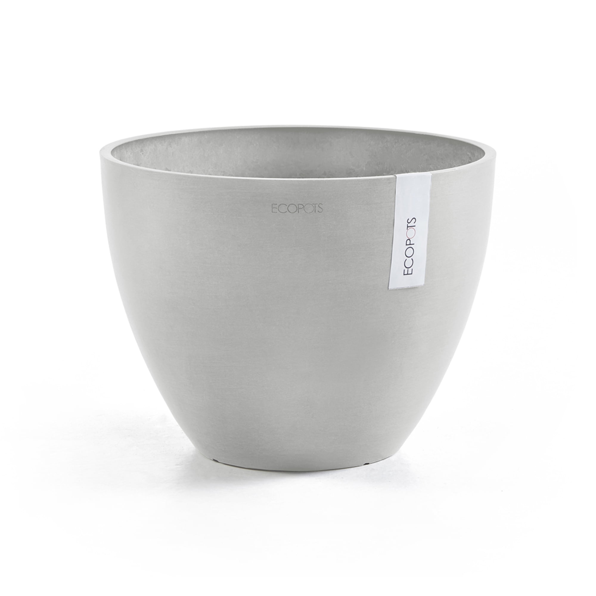 Ecopots Antwerp Durable Modern Round Indoor/Outdoor Recycled Based Composite Flower Pot Planter, White Grey, 16"