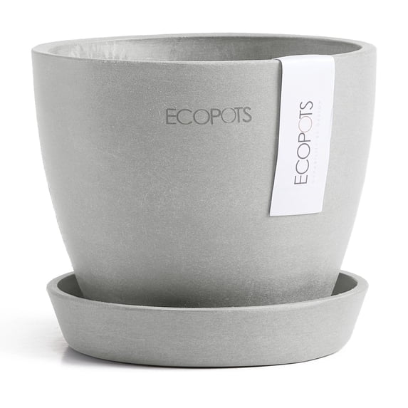 Ecopots Antwerp Mini Durable Modern Round Indoor/Outdoor Recycled Based Composite Flower Pot Planter, White Grey, 4.5"