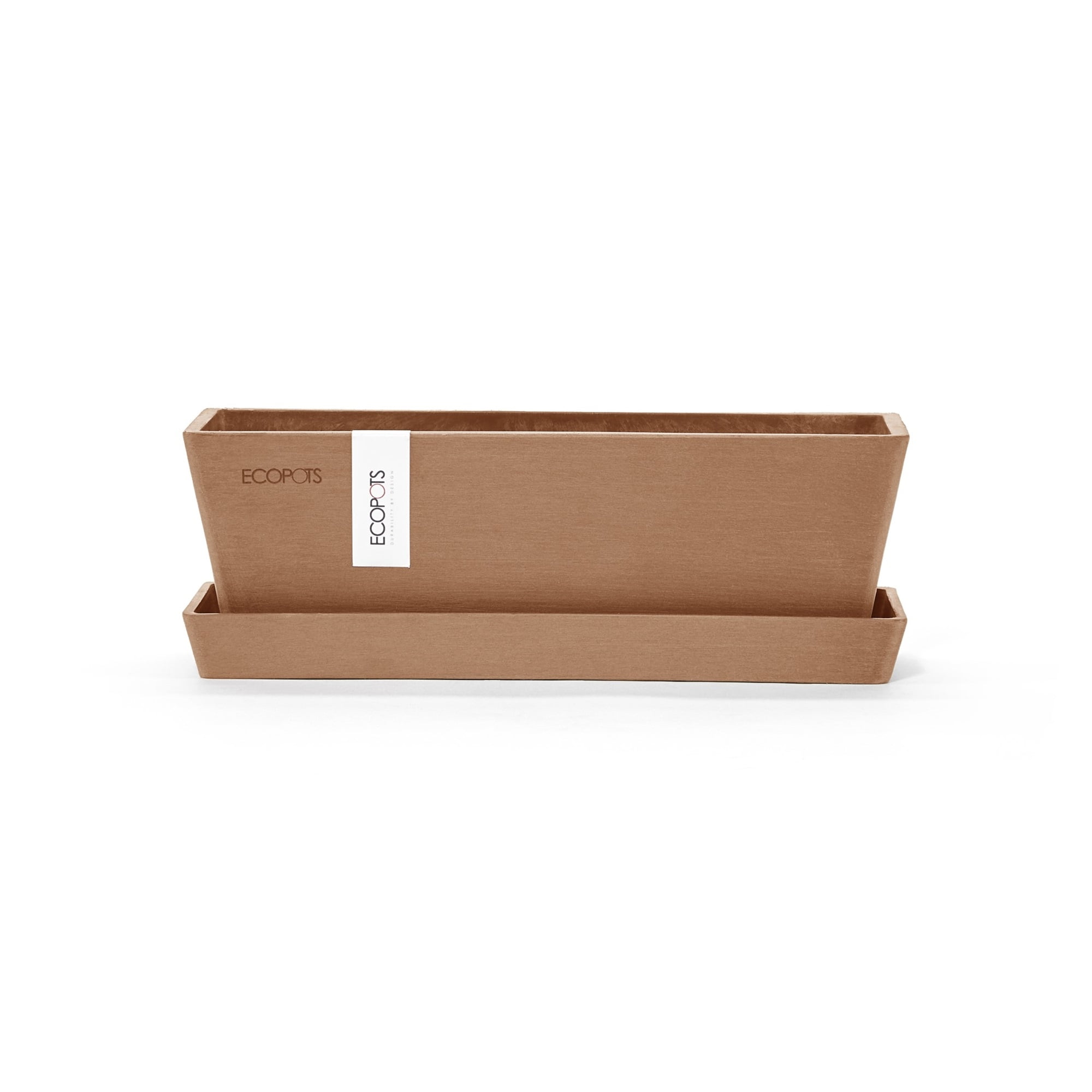 Ecopots Bruges Mini Durable Modern Rectangular Indoor/Outdoor Recycled Based Composite Flower Pot Planter with Saucer, Terracotta Color, 10"