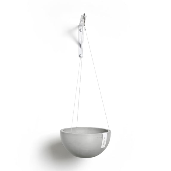 Ecopots Hanging Brussels Durable Modern Round Indoor/Outdoor Recycled Based Composite Flower Pot Planter, White Grey, 13"