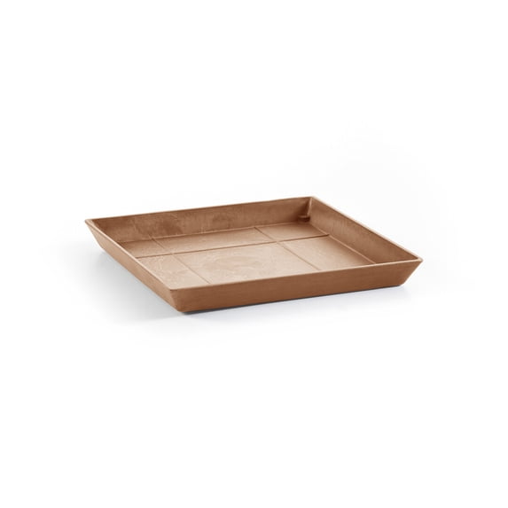 Ecopots Modern Recycled Plastic Square Flower Pot Planter Saucer, Terracotta Color, 14"