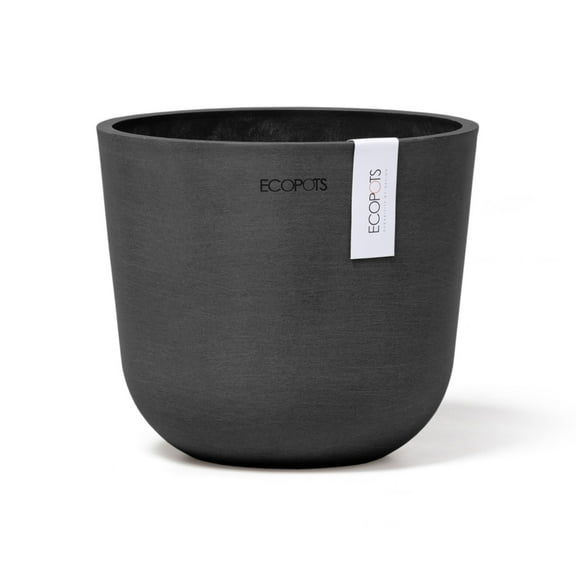 Ecopots Oslo 8.47" Round Dark Grey Recycled Plastic Flower Pot with Durable indoor/Outdoor Planter