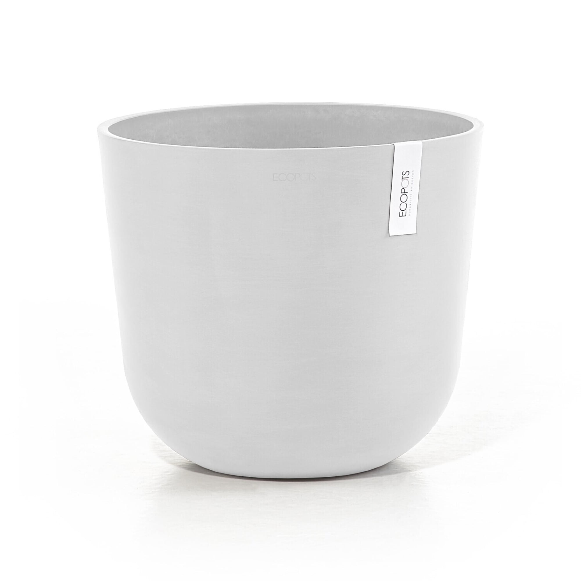 Ecopots Oslo Durable Modern Round Indoor/Outdoor Recycled Based Composite Flower Pot Planter, Pure White, 14"