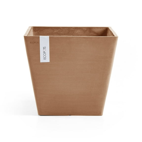 Ecopots ROT.40.TR 15.75" Diameter Square Terracotta Plastic Flower Pot with Drainage Hole