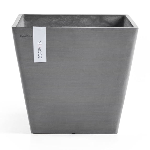 Ecopots Rotterdam Durable Modern Square Indoor/Outdoor Recycled Based Composite Flower Planter, Grey, 15.75"