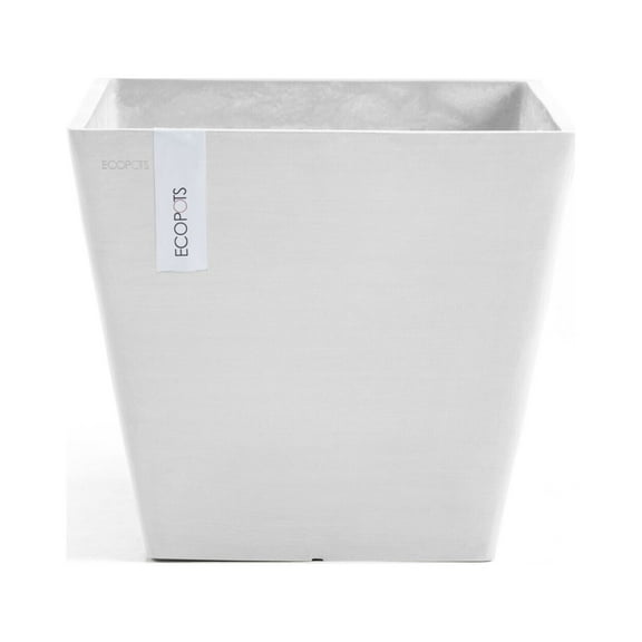 Ecopots Rotterdam Durable Modern Square Indoor/Outdoor Recycled Based Composite Flower Planter, Pure White, 15.75"