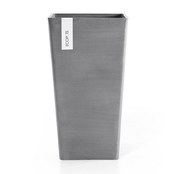 Ecopots Rotterdam Mid High Durable Modern Square Indoor/Outdoor Recycled Based Composite Flower Planter, Grey, 22"