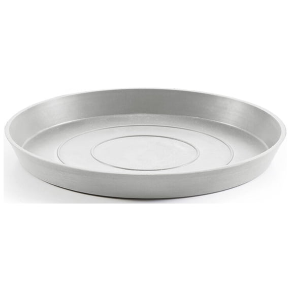Ecopots Round Recycled Plastic Modern In/Outdoor Planter Flower Pot Saucer, White Grey, 11"