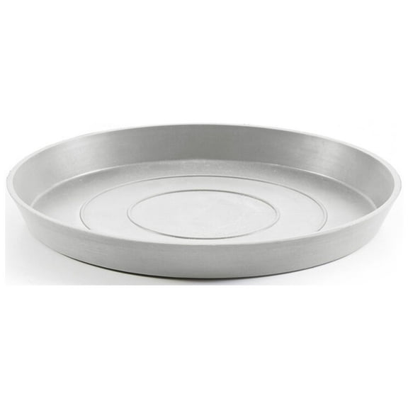 Ecopots Round Recycled Plastic Modern Indoor or Outdoor Planter Flower Pot Saucer, White Grey, 14"