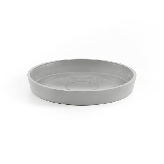 Ecopots Round Recycled Plastic Modern In/Outdoor Planter Flower Pot Saucer, White Grey, 8"