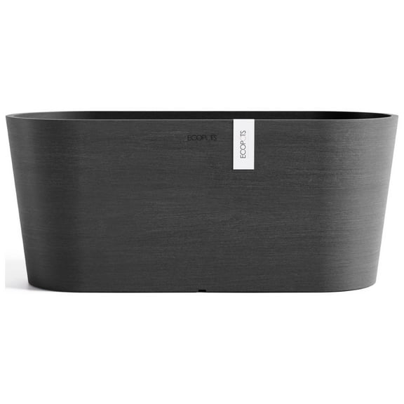 Ecopots Sofia Durable Modern Oval Indoor/Outdoor Recycled Based Composite Flower Pot Planter w/ Water Reservoir, Dark Grey, 16"