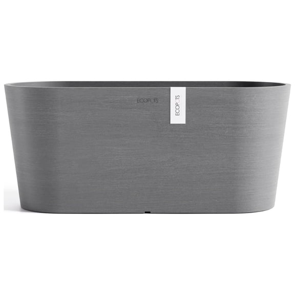 Ecopots Sofia Durable Modern Oval Indoor/Outdoor Recycled Based Composite Flower Pot Planter w/ Water Reservoir, Grey, 16"
