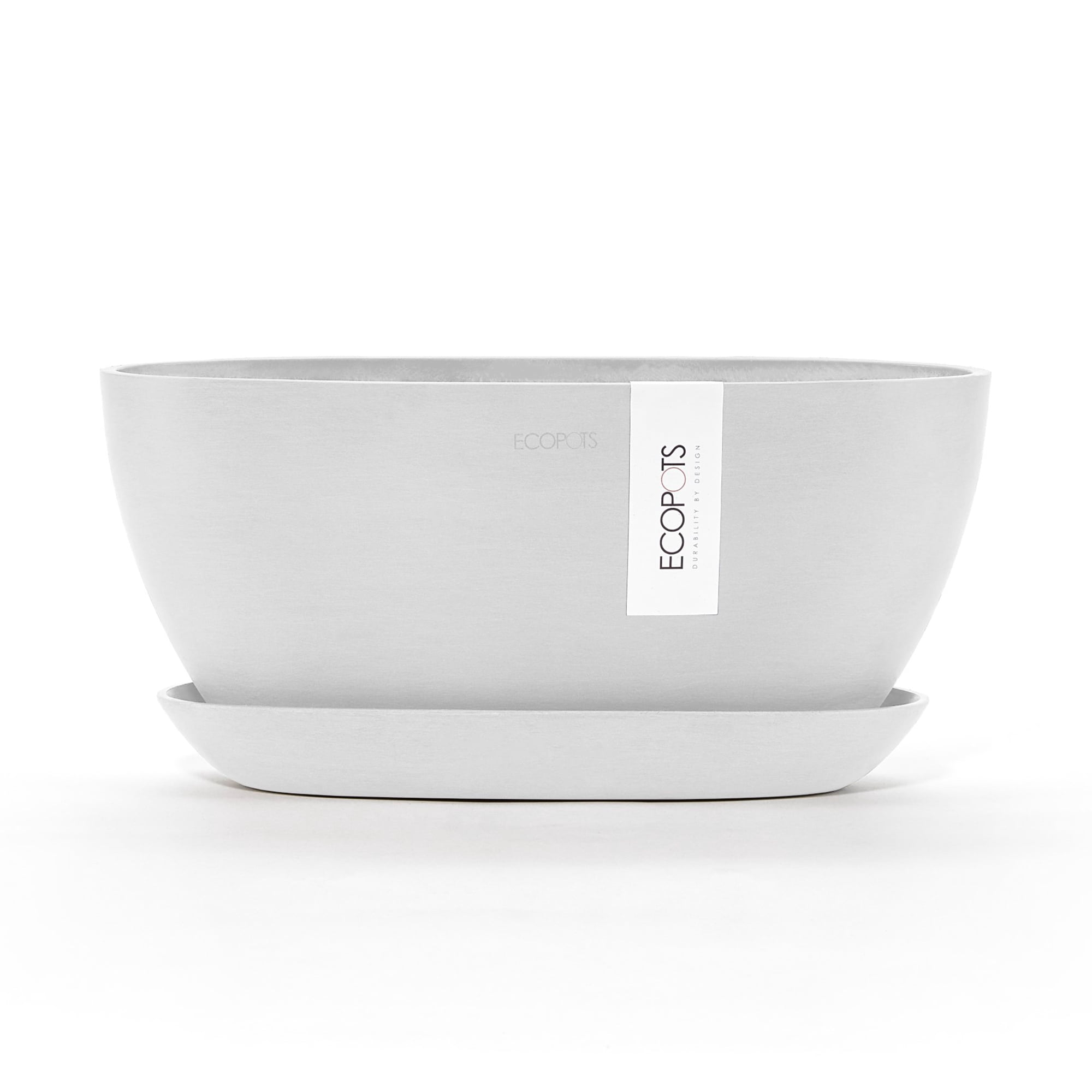 Ecopots Sofia Durable Modern Oval Indoor/Outdoor Recycled Based Composite Flower Pot Planter w/ Water Reservoir, Pure White, 12"
