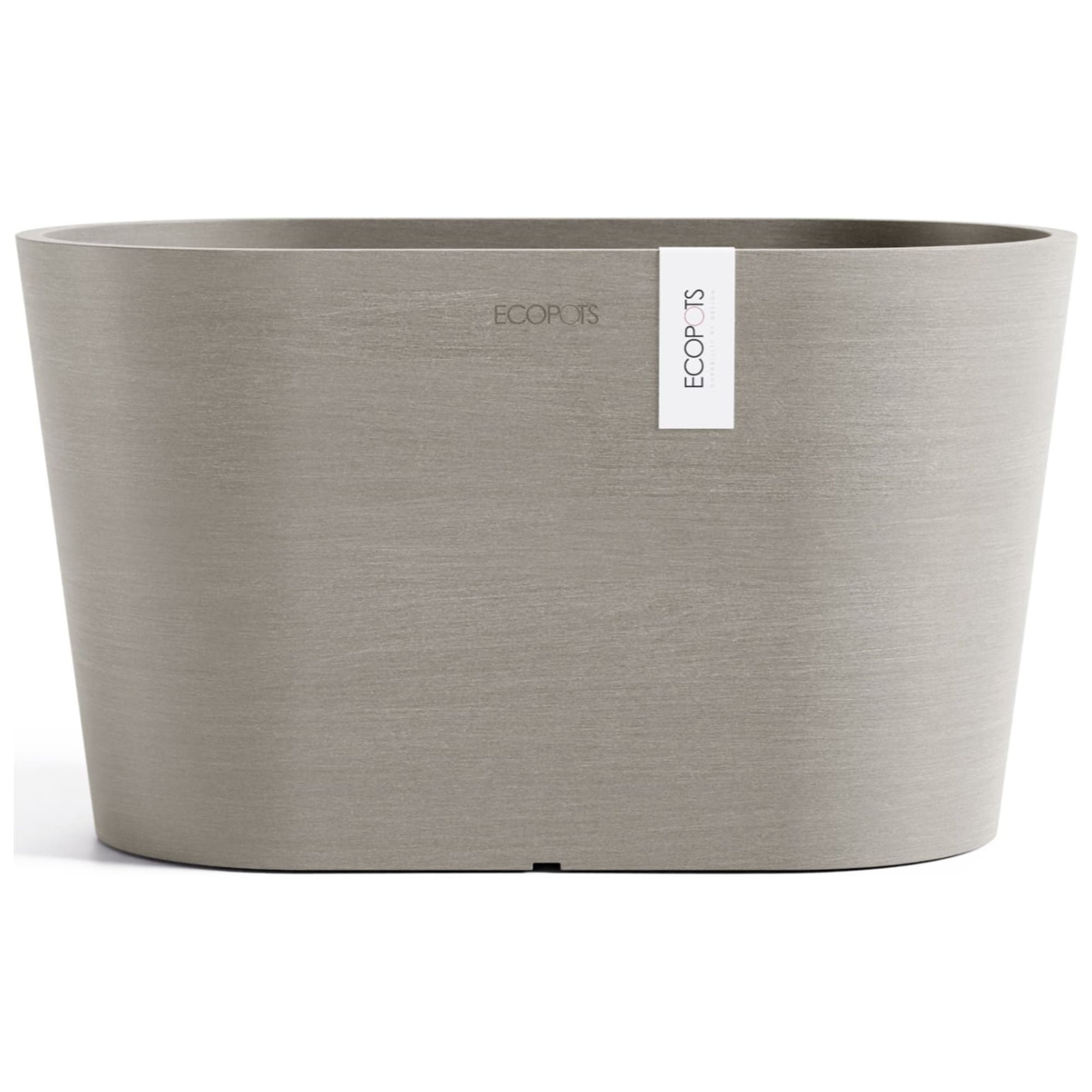 Ecopots Sofia Durable Modern Oval Indoor/Outdoor Recycled Based Composite Flower Pot Planter w/ Water Reservoir, Taupe, 12"
