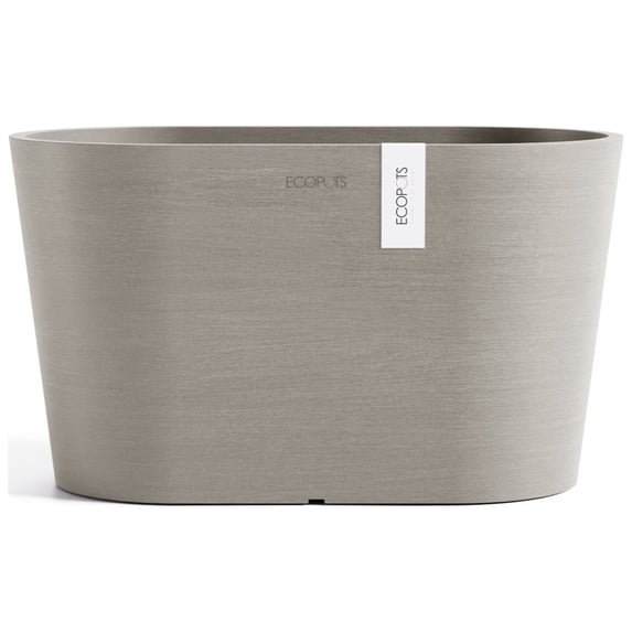 Ecopots Sofia Durable Modern Oval Indoor/Outdoor Recycled Based Composite Flower Pot Planter w/ Water Reservoir, Taupe, 12"
