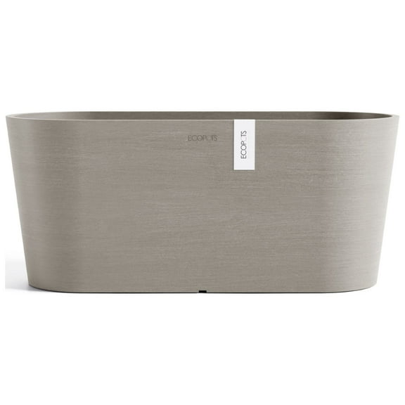 Ecopots Sofia Durable Modern Oval Indoor/Outdoor Recycled Based Composite Flower Pot Planter w/ Water Reservoir, Taupe, 16"