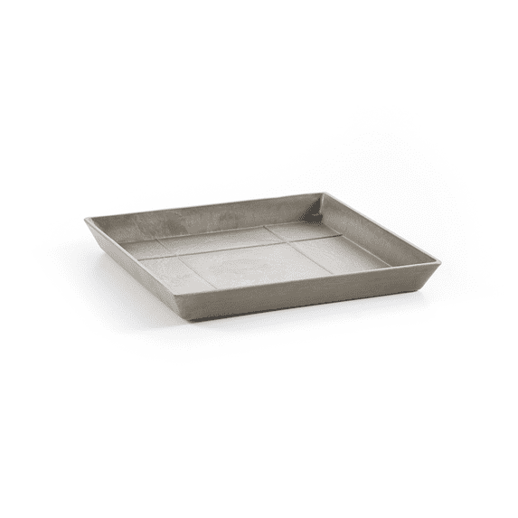 Ecopots Square Plastic Modern In/Outdoor Planter Flower Pot Saucer, Taupe, 14"