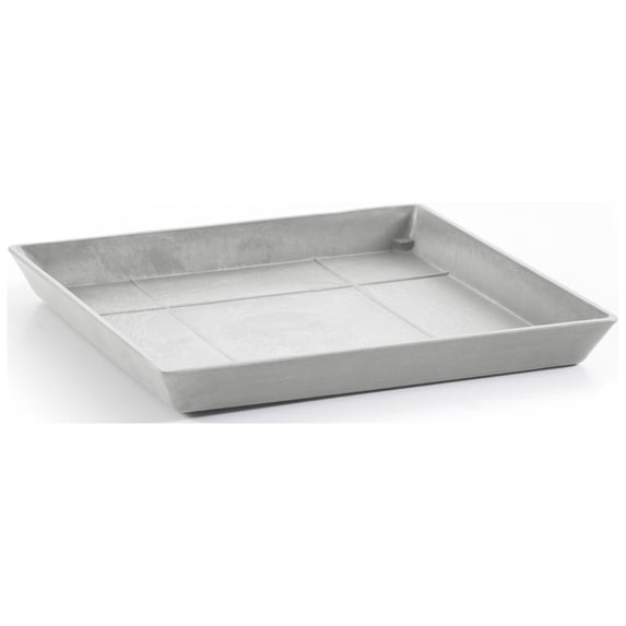Ecopots Square Plastic Modern In/Outdoor Planter Flower Pot Saucer, White Grey, 11"