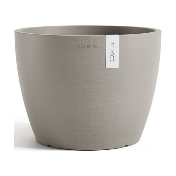 Ecopots Stockholm Durable Modern Round Indoor/Outdoor Recycled Based Composite Flower Pot Planter, Taupe, 9.5"