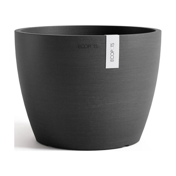 Ecopots Stockholm Durable Modern Round Indoor/Outdoor Recycled Based Composite Flower Pot Planter, Dark Grey, 9.5"